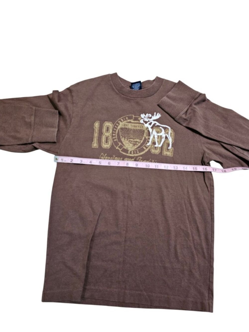 Abercrombie Kids M Long Sleeve Brown Cotton Graphic Moose Shirt Archival Y2K - Picture 5 of 6